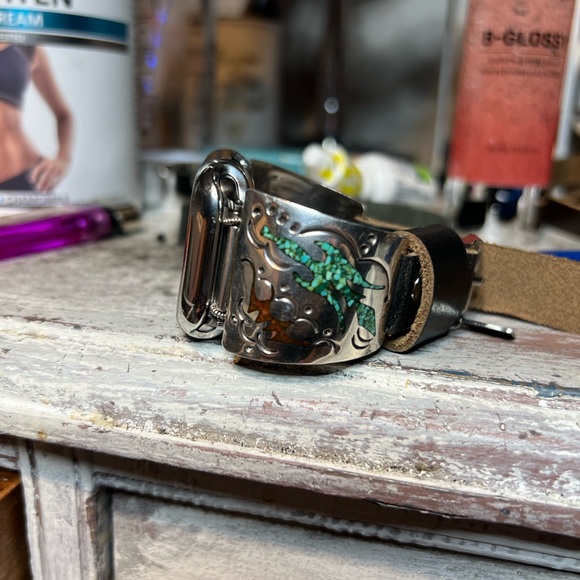 Vintage APPLE WATCHBAND/SS/turquoise/coral Native American Peyote bird - Picture 5 of 6